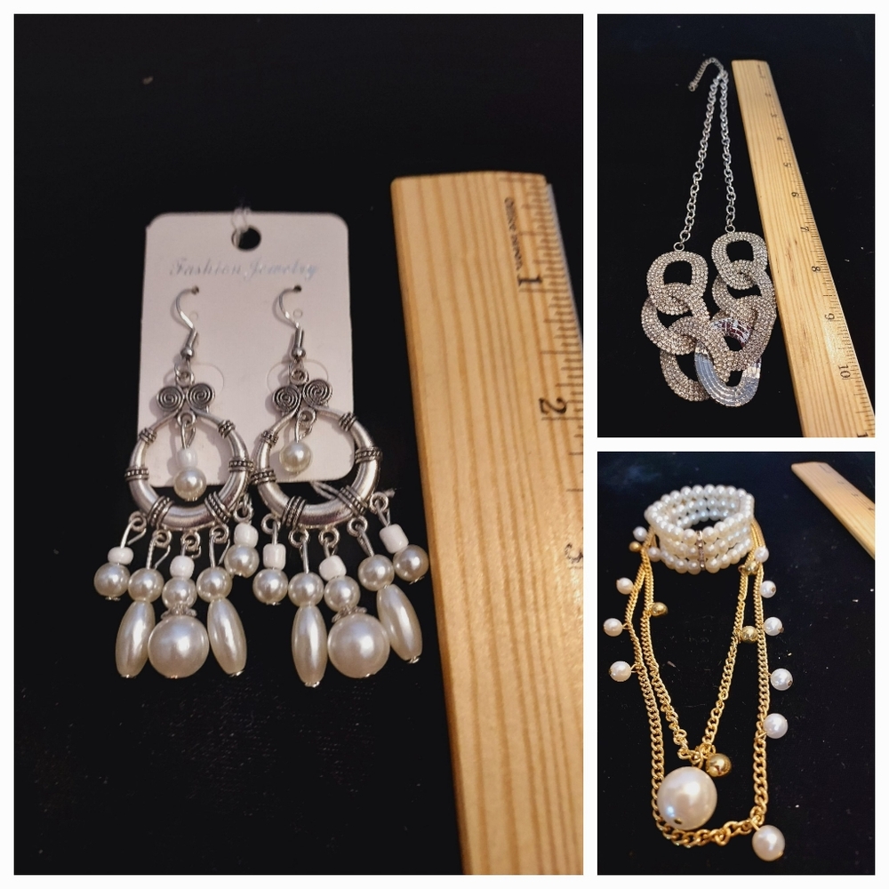 Source Unknown Silver and Pearl Drop Earrings